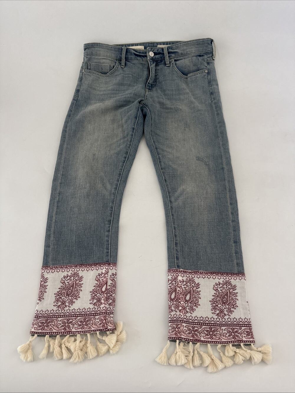 Pilcro & the Letterpress Hyphen Mid-Rise Bandana Tassel Boyfriend Jeans 27 $148